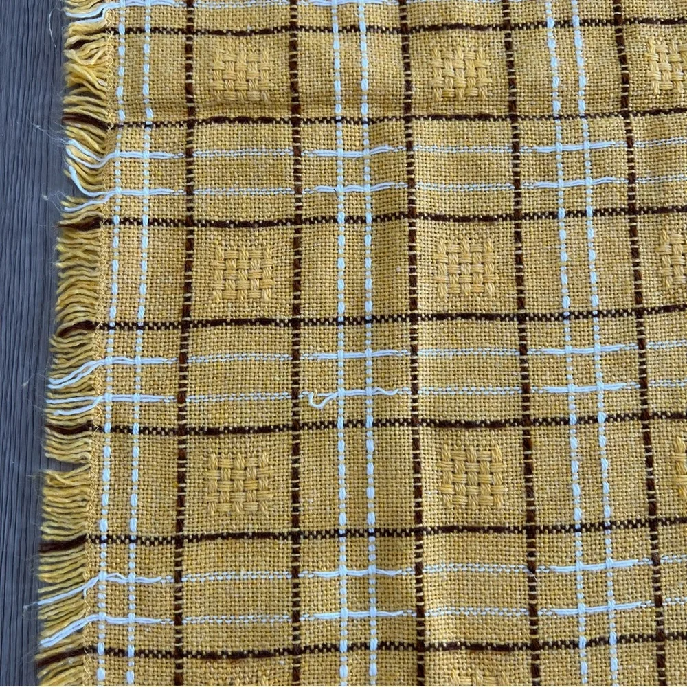 Yellow, Brown & White Plaid Fringed Scarf